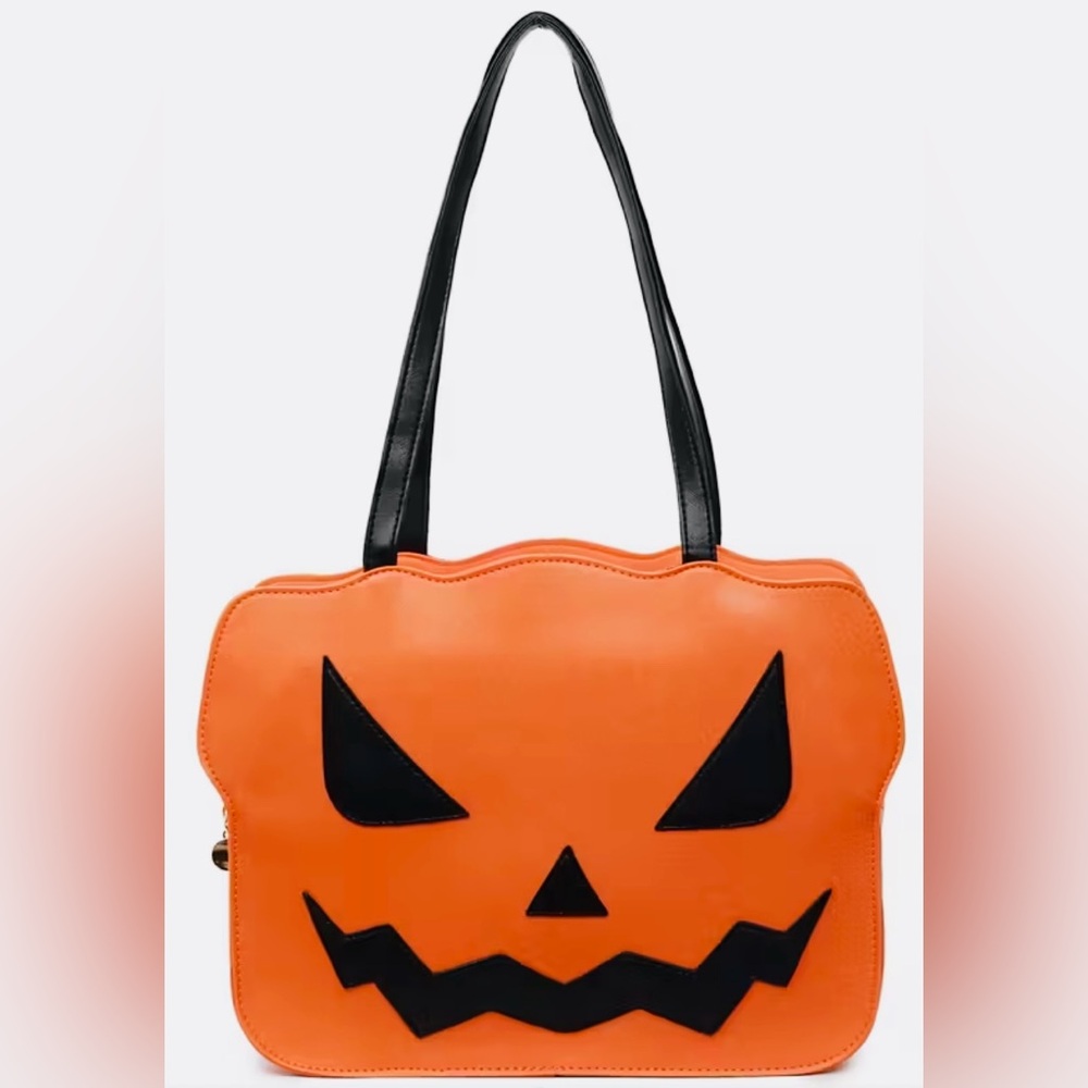 Pumpkin Jack-o'-lantern Big Bag Purse 13.8” Halloween 🎃PU Leather Zipper Horror